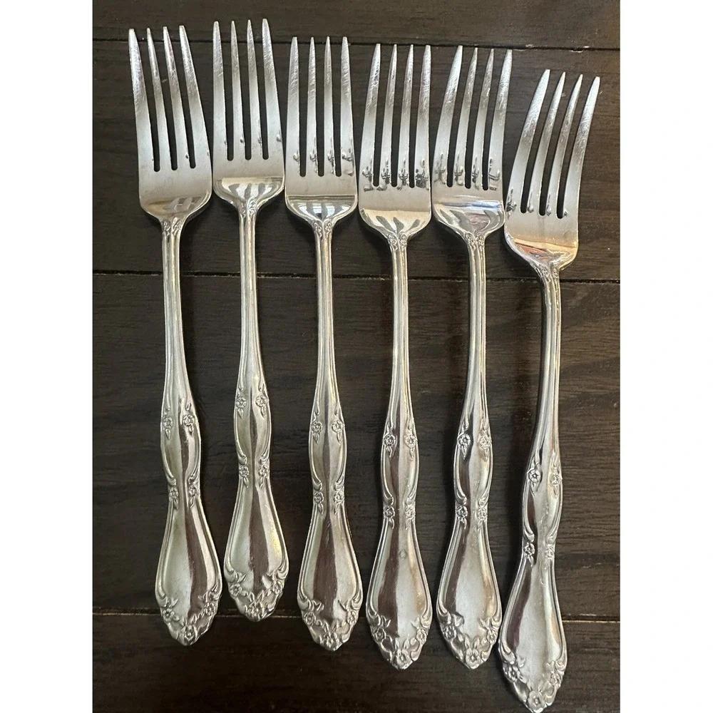 Oneida Floral  Stainless Steel Salad Fork  Lot Of 6